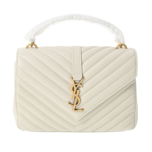 Saint Laurent Leather Shoulder Quilted Bag College Calf Medium Beige - Picture 1 of 12